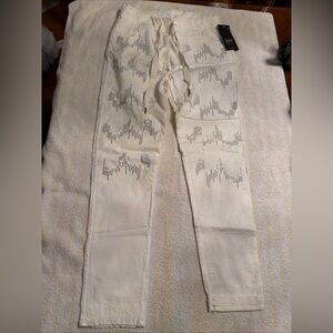 NT Ladies Size S White Draw String Pants With Sequins